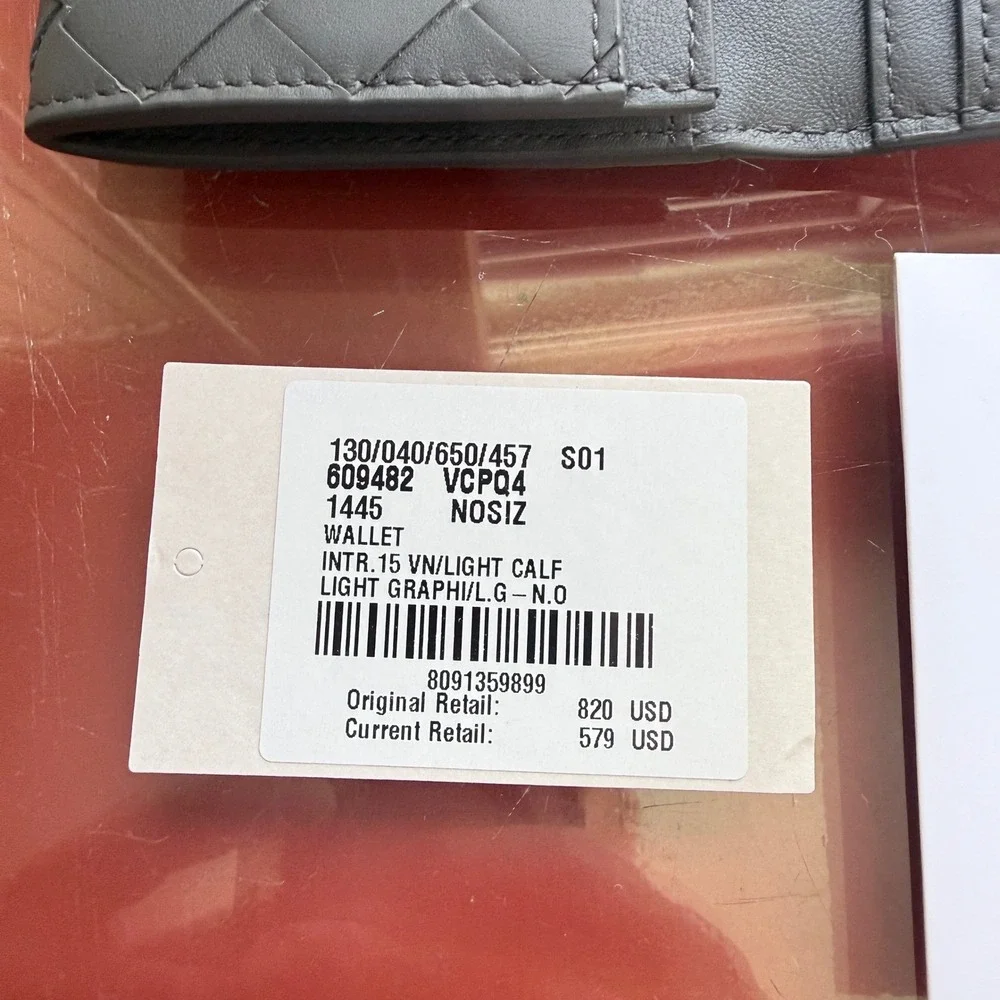 Bottega Veneta 609482 Leather Large‎ weave intrecciato Gray Wallet